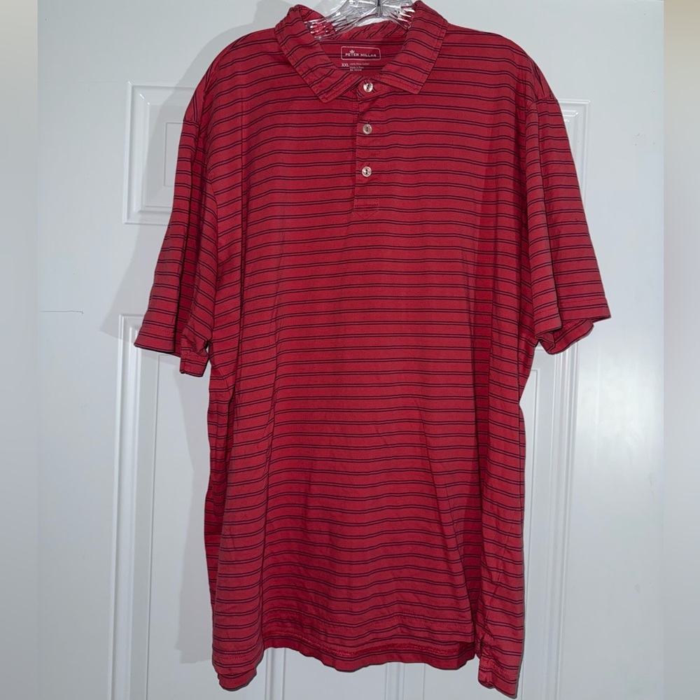 Peter Millar Red and Blue Striped Polo Shirt XXL